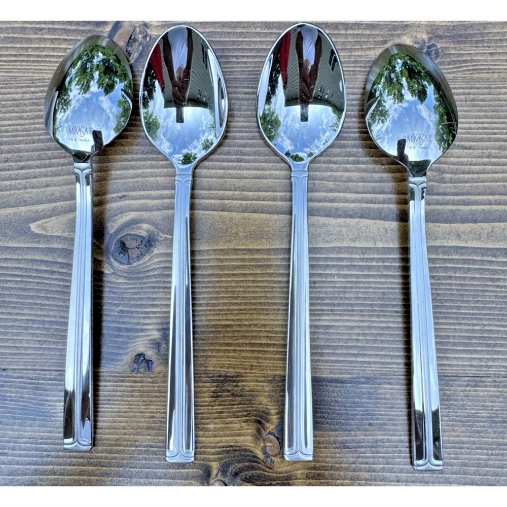 Mikasa PARALLELS Soup Spoons‎ Set Of 4 Korea Stainless Flatware Replacement
